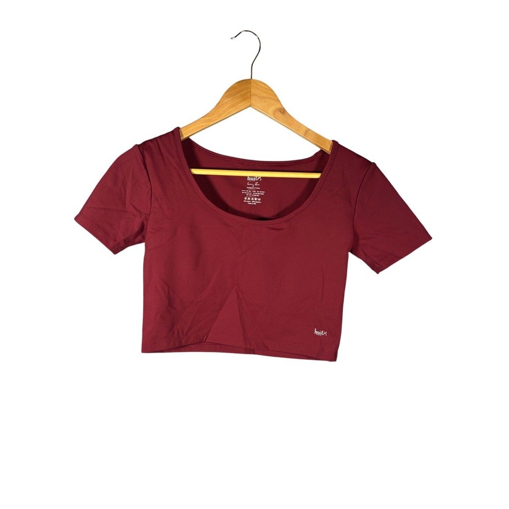 Crop Top Y2K Burgundy Short Sleeve‎ Scoop Neck Stretch Fitted M